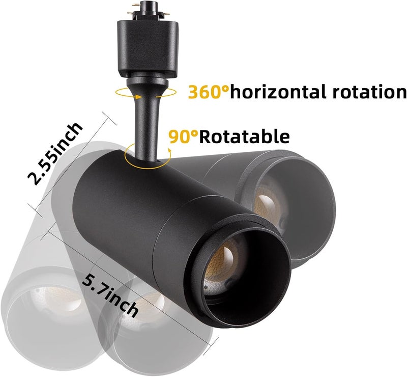 Ajbvp رؤوس إضاءة مسار LED قابلة للتعتيم 24 واط 5CCT 2700K/3000K/3500K/4000K/5000K، رؤوس إضاءة مسار H دائرية مفردة، شعاع قابل للتكبير من 15° إلى 60° مثالي لإضاءة الفن والمهام، (عبوة 3 - أسود - 5CCT) - Image 4